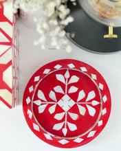 Load image into Gallery viewer, Botanical Red Mini Round Mother of Pearl Inlay Tray