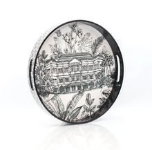 Load image into Gallery viewer, Black Lacquer Patterned Round Tray - B&amp;W Raffles Hotel
