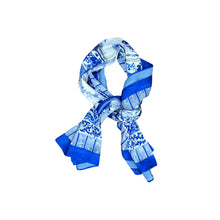 Load image into Gallery viewer, Blue Porcelain Silk Scarf

