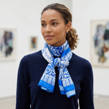 Load image into Gallery viewer, Blue Porcelain Silk Scarf
