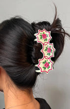 Load image into Gallery viewer, Peranakan Tile Hair Claw Clip Rose Tile w/Red Frame
