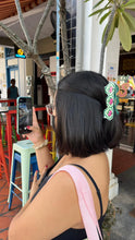 Load image into Gallery viewer, Peranakan Tile Hair Claw Clip Rose Tile w/Green Frame
