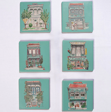 Load image into Gallery viewer, Turquoise Absorbent Shophouse Coasters Set of 6
