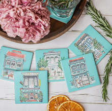 Load image into Gallery viewer, Turquoise Absorbent Shophouse Coasters Set of 6
