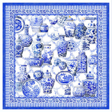 Load image into Gallery viewer, Blue Porcelain Silk Scarf

